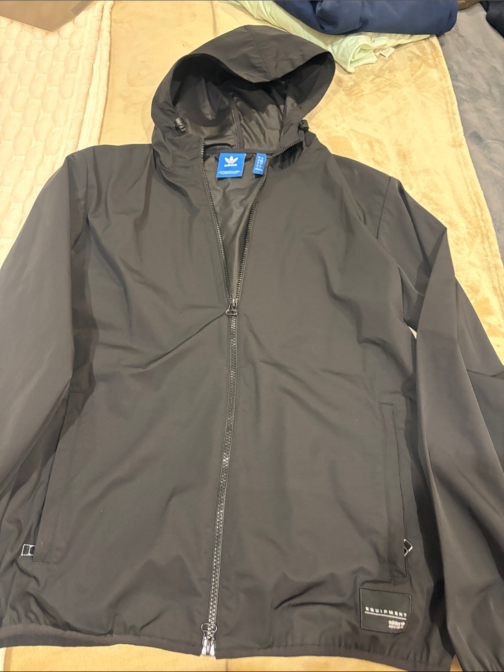 adidas Black Hooded Rain Jacket with Zip Front
